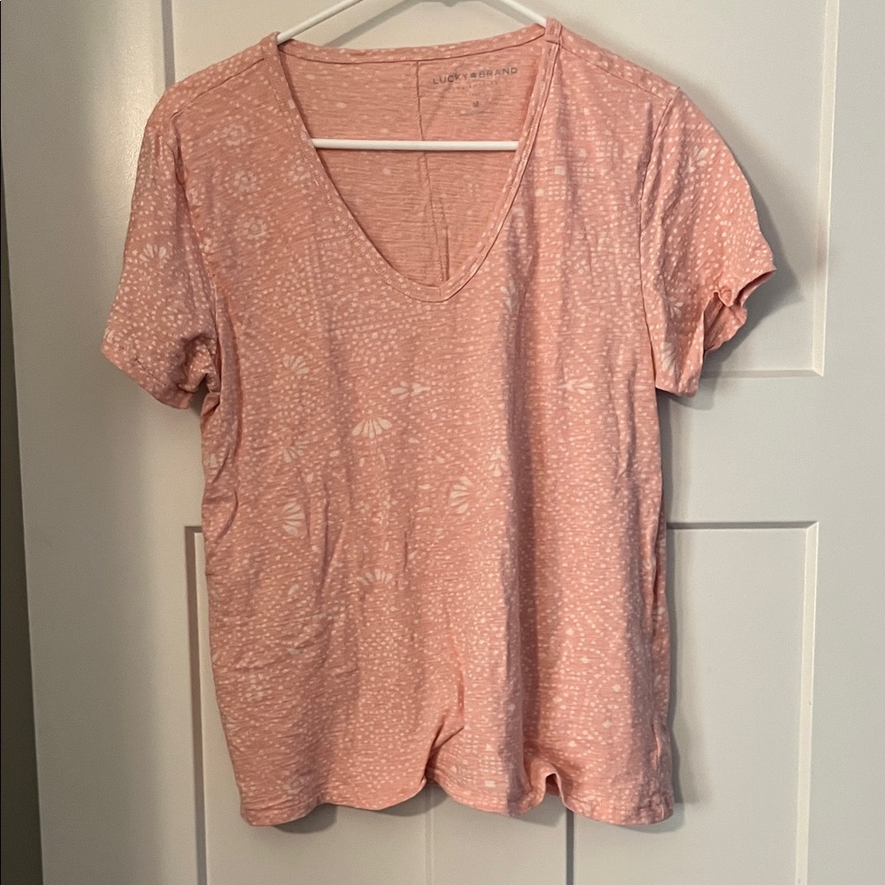 Lucky Brand Peach-Pink V-Neck Short Sleeve Tee